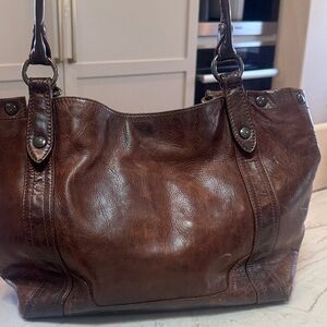 Frye Distressed Brown Leather Shoulder Tote